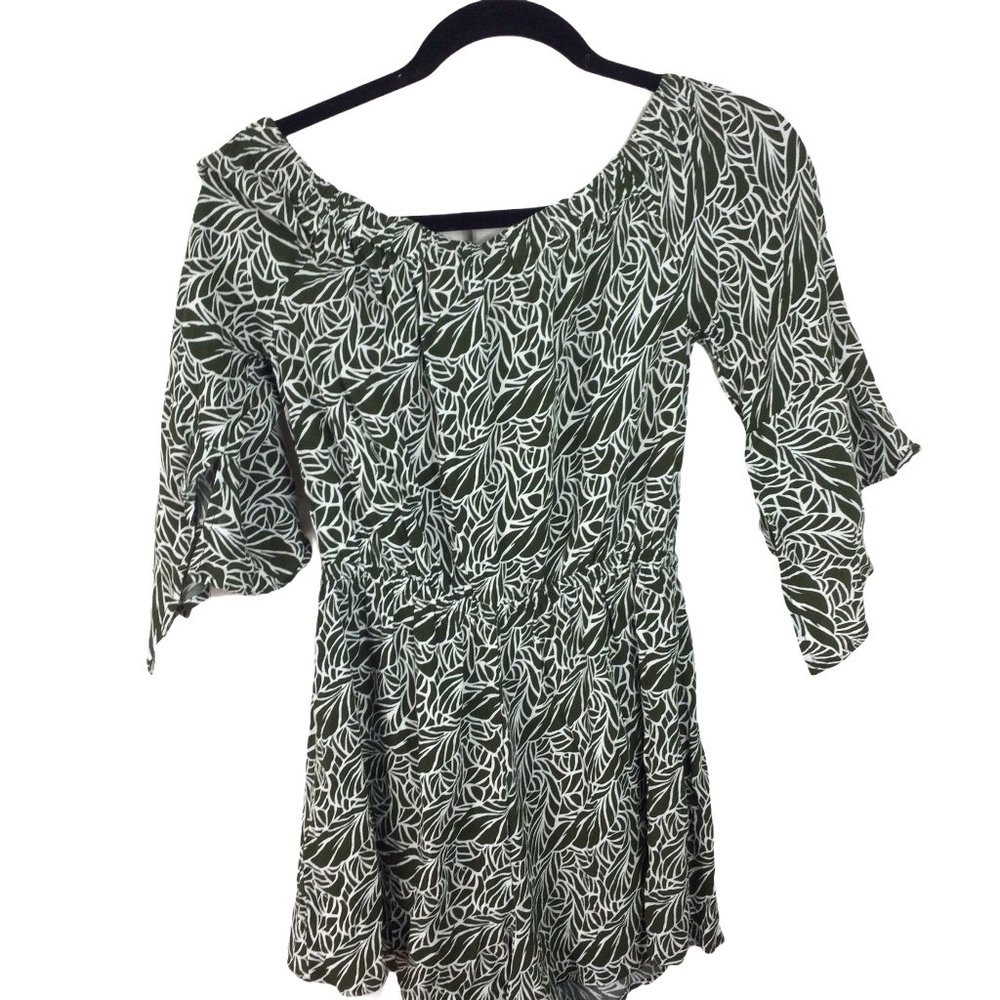Express Off Shoulder Flowy Sage Green Romper, S